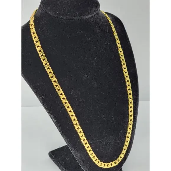 Gold Plated Men's Cuban Style Chain Necklace Sideways Men 22 Inches